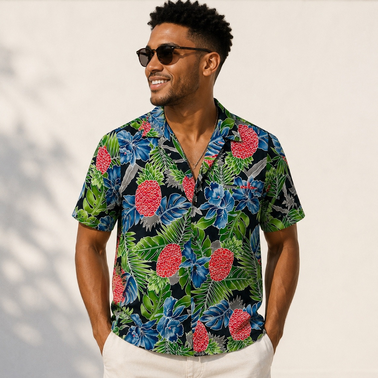 Hilo Hattie Hawaiian Shirt Mens L Black Floral Tropical Camp Collar Resort Euc